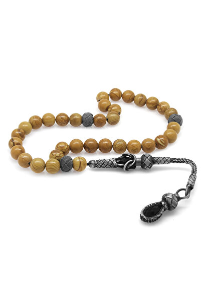 Tesbihane Χάντρες προσευχής από φυσική πέτρα Jasper καφέ κομμένη σε σφαίρα με φούντα Kazaz 1000 Gauge