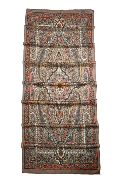 Sekine İpek Retro Ethnic Pattern Cotton Soft Shawl Milk Coffee