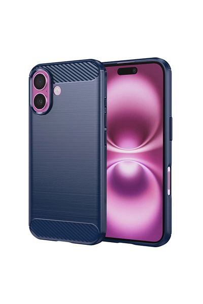 SKYDDAR INNOVATION Carcasă pentru iPhone 16 Plus, silicon carbon, subțire, cu textură din fibră de carbon, albastră, cu autocolant inclus