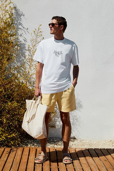 GRIMELANGE Italia Men's 100% Organic Cotton Oversize Short Sleeve White T-Shirt with Front and Back Print Detail