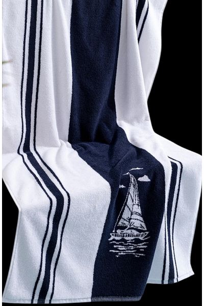 Madame Coco Voilier Beach Towel Soft Textured 100% Cotton Quick Dry Navy/White 80X160 cm