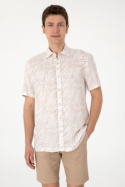 U.S. Polo Assn. Ανδρικό πέτρινο κοντομάνικο πουκάμισο 50300434-VR049