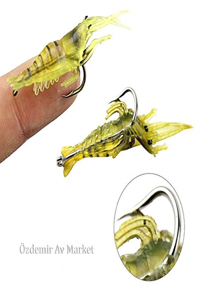 SAZAN RİG Sarı Karides Iğneli 1.3 Gr 5 Cm Yapay Sahte Silikon Yem 5 Adet