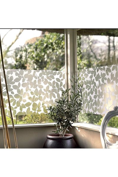 Technojet Furnir decorativ din sticlă cu frunze 45x100cm aspect matuit Aderență statică Bucătărie Baie Fereastră