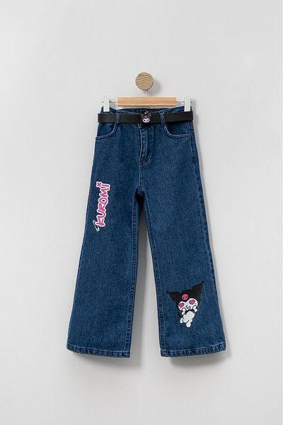 Aymini kids Kuromi Girl's Blue Digital Printed Jeans with Belt