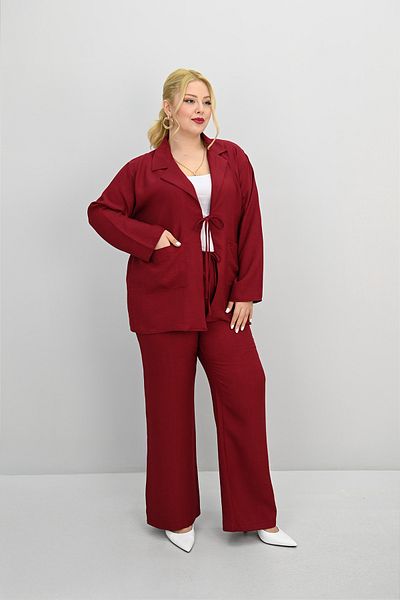 Koza Butik Set de damă cu cravată cu picioare largi, de mărime mare, de sus și de jos 8195-25