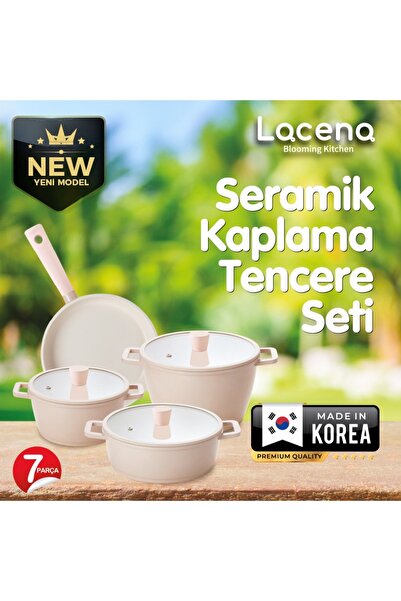 Lacena Kingdom 7 Parça Cam Kapaklı Seramik Tencere Seti