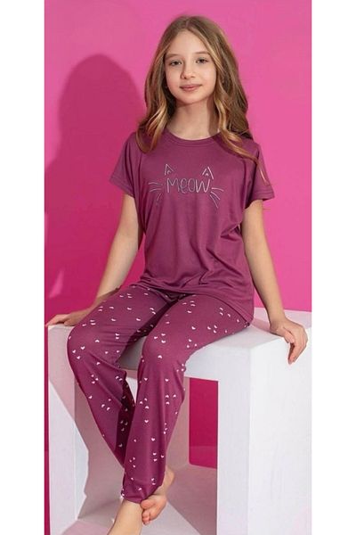YUMİYUMM Girl's Milan Fabric Short Sleeve Pajama Set