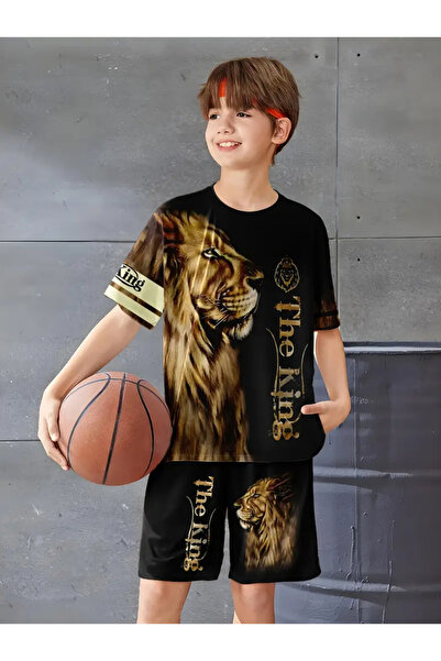 CN Set de tricou cu pantaloni scurți 3 D cu imprimeu pentru copii Aslan cu imprimeu