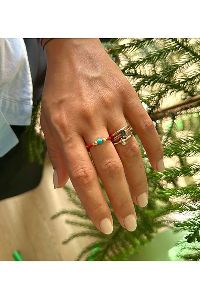 Atelier Çağla Natural Turquoise Stone Red Adjustable String Ring