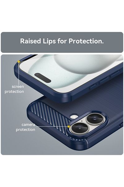 SKYDDAR INNOVATION Carcasă pentru iPhone 16 Plus, silicon carbon, subțire, cu textură din fibră de carbon, albastră, cu autocolant inclus