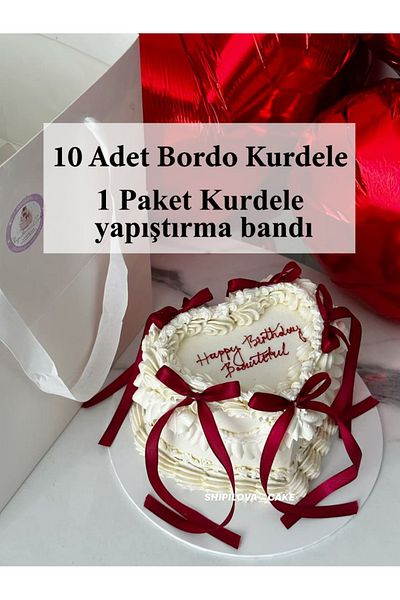 PartyPoo Κορδέλα με φιόγκο σε τούρτα μπαλόνι Μπορντό 10 τεμάχια μεγάλη κορδέλα Στολίδι γενεθλίων