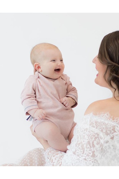 Organik Uzun Kollu Bebek Body , Rose Melanj