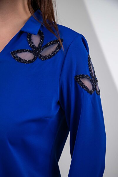 Roxxlen 1122502 Bluză Damla Stoned albastru cobalt