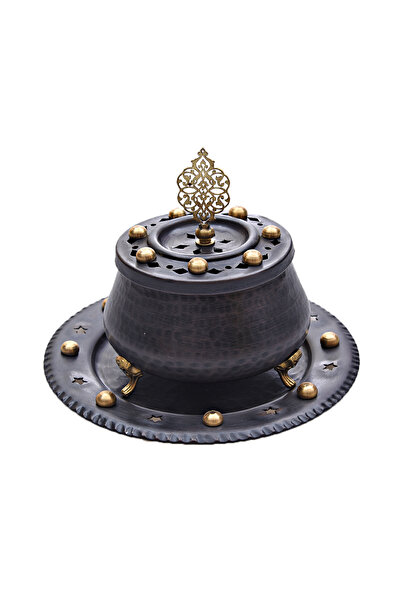 nusnus Bakır Tabaklı Ayaklı Tütsülük Siyah