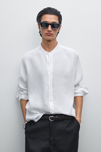 Massimo Dutti %100 keten regular fit hakim yaka gömlek