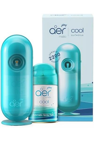 Godrej aer matic Automatic Air Freshener Auto Spray Kit with Flexi Control Cool Surf Blue 225 ml