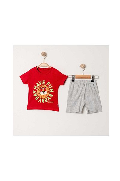 TRENDİMİZBİR Have Fun Tiger Printed Baby Boy Summer Top and Bottom Set – Red