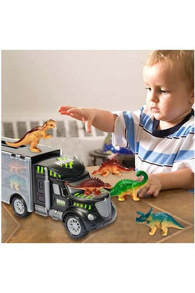 Yelajoy Dinosaur Truck Carrier,with 6 Toy Dinosaurs,With the Specially Designed Handle,for Toddler