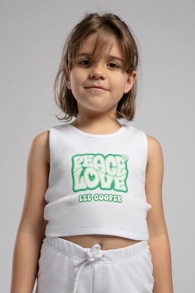 Lee Cooper Peace Girls' 100% Cotton Tank Top White