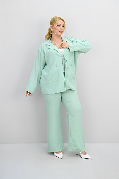 Koza Butik Women's Large Size Tie-Up Loose Wide Leg Bottom-Top Suit 8195-25