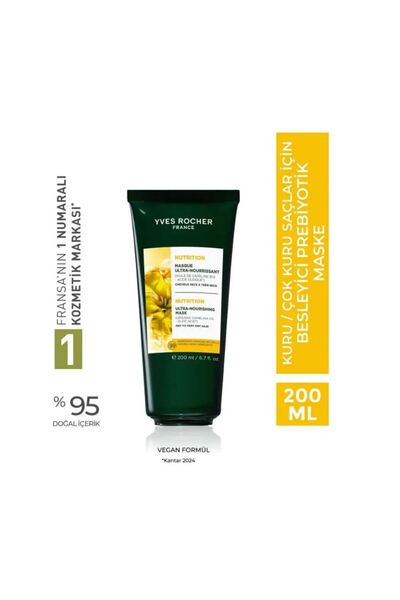 Yves Rocher Prebiyotik Maske Kuru/Çok Kuru Saçlar/Nutrition besler,pürüzsüzleştirir,parlaklığını geri kazandırır