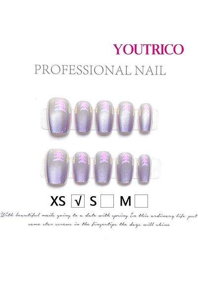 Youtrico Handmade press-on nails,Dreamy purple, Gradient cat's eye,XS