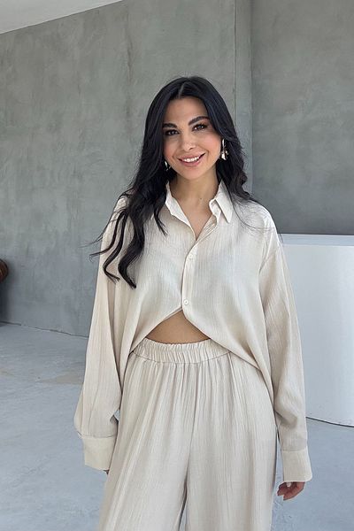 Seda Yalçın Atelier Beige Alice Shirt and Loose Cut Pants Set