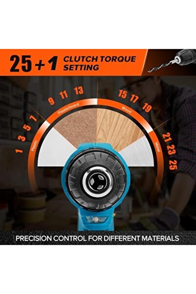 Wemart Cordless Electric Drill 48V 27 Pieces with Two Lithium-Ion Batteries, Charger, LED Light