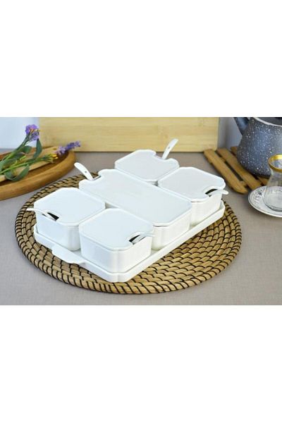 Paçi 16 Pieces Porcelain Breakfast Bowl with Tray and Spoon