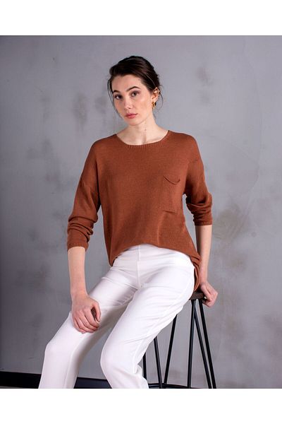 GAJA Women's Single Pocket Loose Spring Thin Slit Knitwear Gj 6707