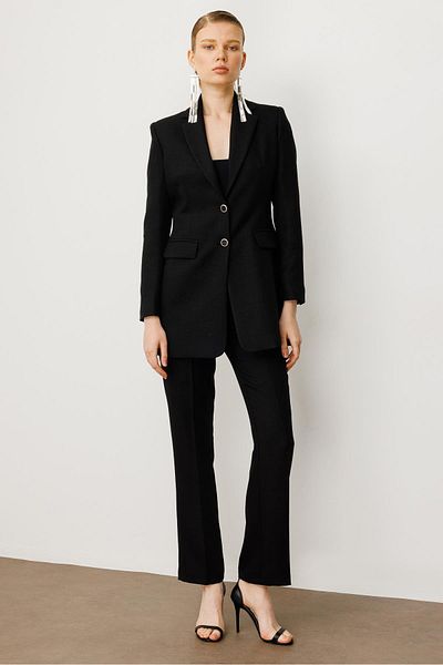 Moda İlgi Modailgi Mono Collar Two Button Long Jacket Black