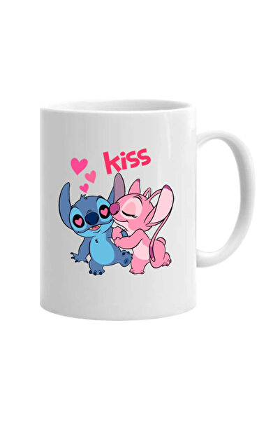 OEM Cană albă personalizată Stitch Kiss, INOVATIX®. 330 ml