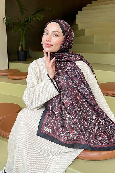 lamelif Retro Pattern Soft Shawl Claret Red