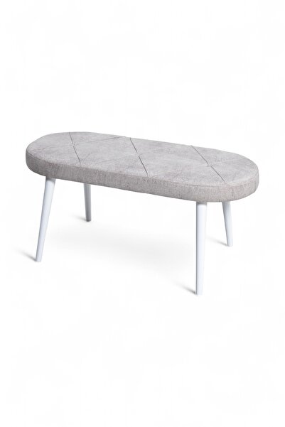 MYMASSA Bench - Jerika Krem Kumaş - Ahşap Beyaz Ayak - Mutfak Benchi - Puf - Oturak
