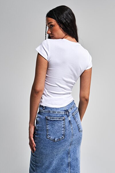 its basic Γυναικείο λευκό χρώμα s5-2 Super ελαστικό ύφασμα 100% βαμβακερό λαιμόκοψη βασικό σώμα