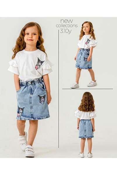 Blippi Kuromi Embroidered Denim Skirt Cotton Badi Suit