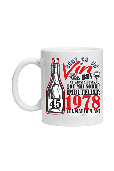 OEM Cană albă personalizată „Un vin bun 1978” 45 de ani, INOVATIX®. 330ml