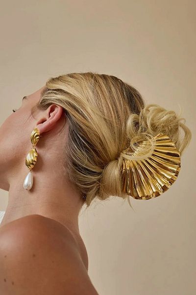 Modex Shiny Gold Color Metal Seashell Latch Clasp (8cm)