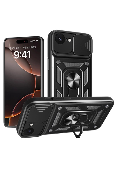 m.tk moveteck iPhone 16E Kılıf Kamera Korumalı Sürgülü Yüzüklü Armor Military...