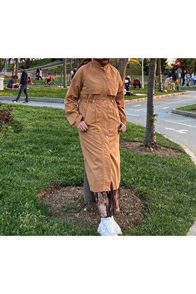 BZ BUTİK Camel Beli Gauze Trench Coat