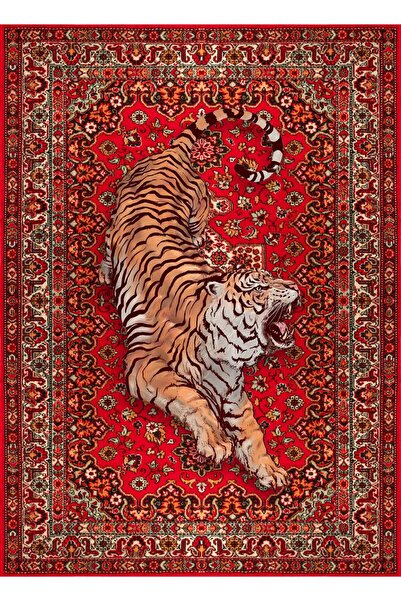 Rugs Modern Halı Nilla Koleksiyonu Kırmızı Vintage Desenli Kaplan Detaylı Dok...