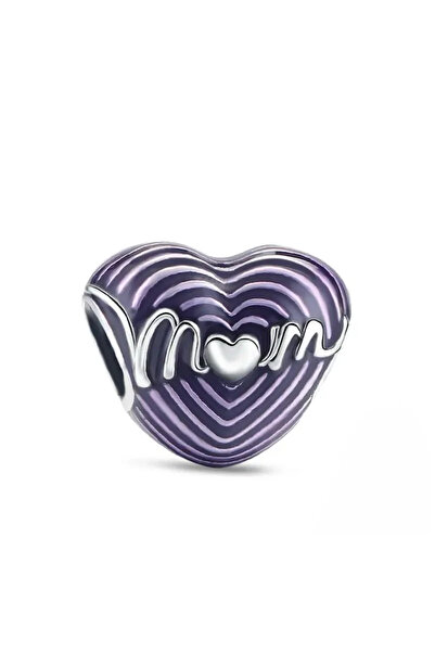 Fubena Mor Mom Kalp Gümüş Charm