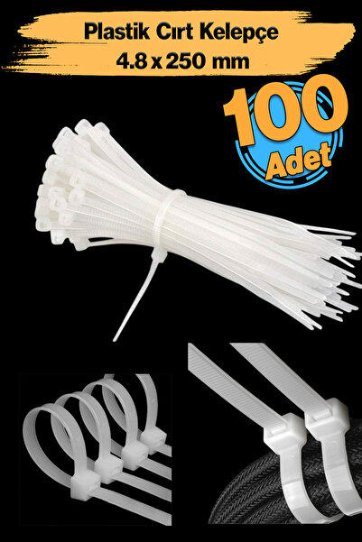 Badem10 (100 Adet) Cırt Kelepçe 4,8x250 mm Plastik Beyaz Renk Zip Kablo Bağı ...