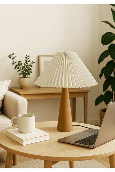 HOMİNG Homing Palma Ahşap Pileli Abajur 242013