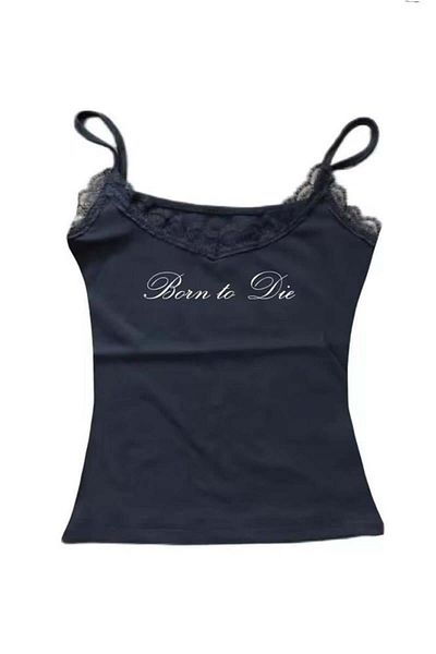 Köstebek Black Lana Del Rey Born to Die Gothic Y2K Strap Crop