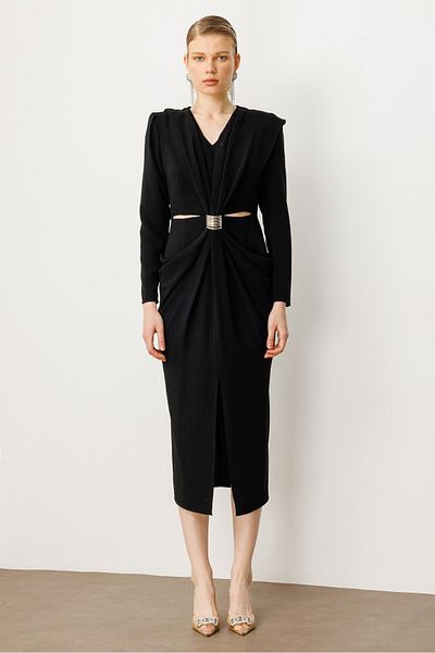 Moda İlgi Modailgi Waist Window Ring Buckle Dress Black