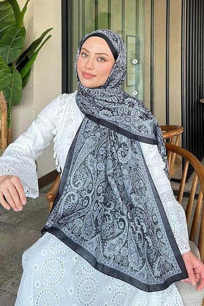 lamelif Retro Pattern Soft Shawl Black White