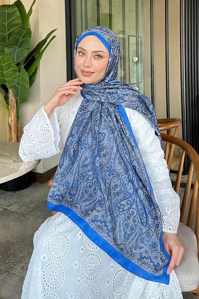 lamelif Retro Pattern Soft Shawl Blue