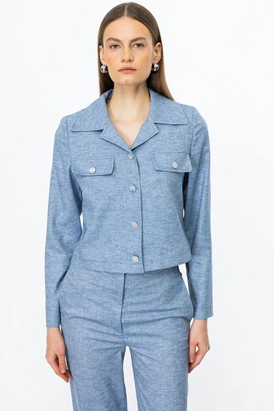 Ekol Short Jacket with Ornamental Flap Pocket Blue 04196